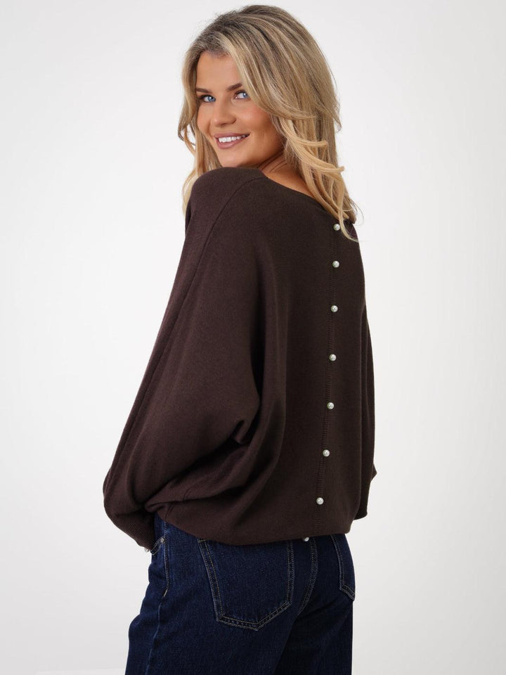 Kate & Pippa Elba Pearl Detail Knit Jumper In Chocolate Brown-Nicola Ross