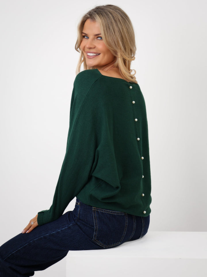 Kate & Pippa Elba Pearl Detail Knit Jumper In Dark Green-Nicola Ross
