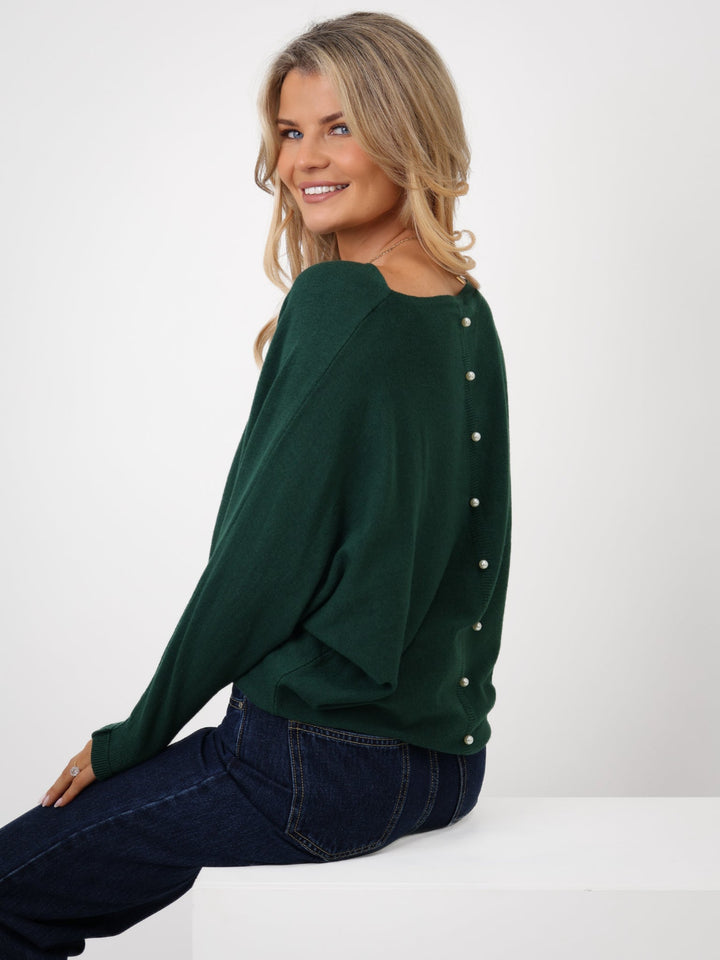 Kate & Pippa Elba Pearl Detail Knit Jumper In Dark Green-Nicola Ross