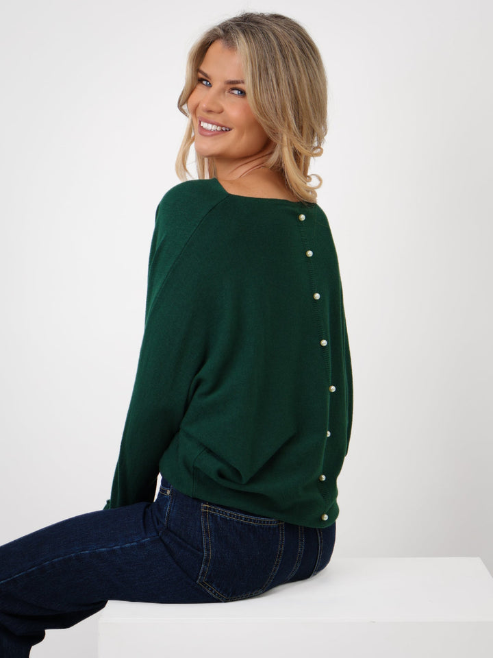 Kate & Pippa Elba Pearl Detail Knit Jumper In Dark Green-Nicola Ross