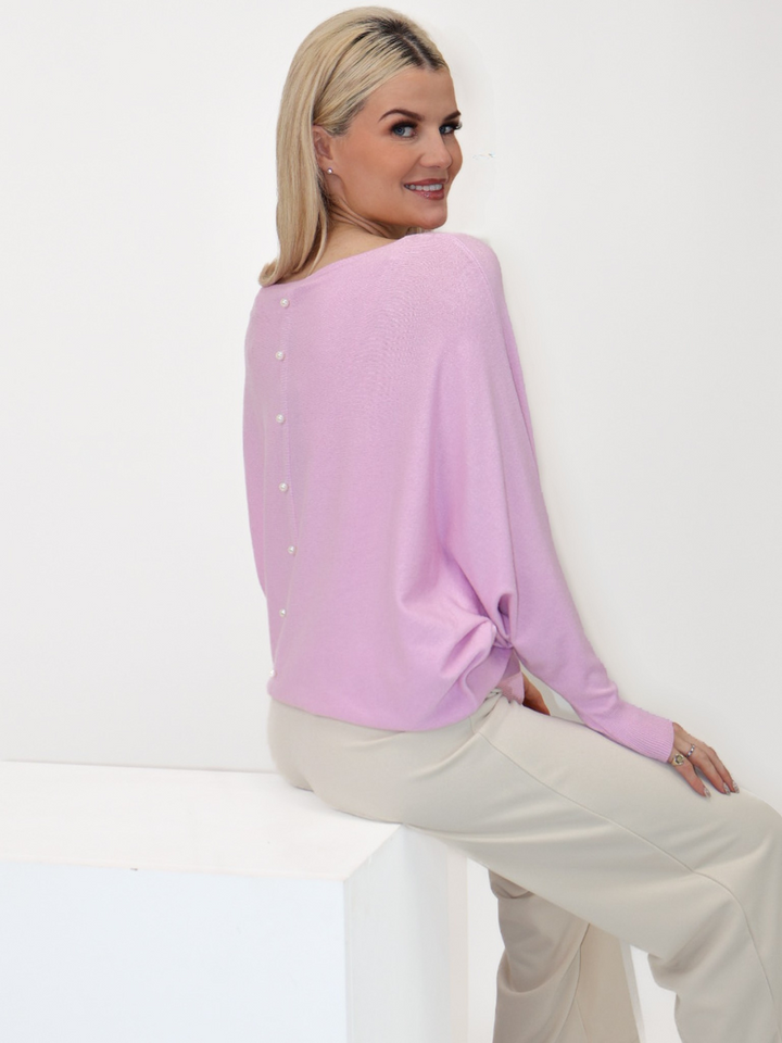 Kate & Pippa Elba Pearl Detail Knit Jumper In Ice Pink-Nicola Ross