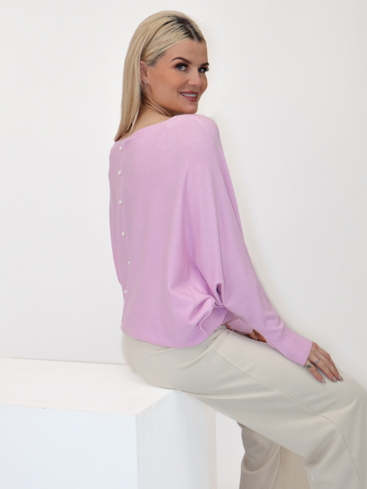 Kate & Pippa Elba Pearl Detail Knit Jumper In Ice Pink-Nicola Ross