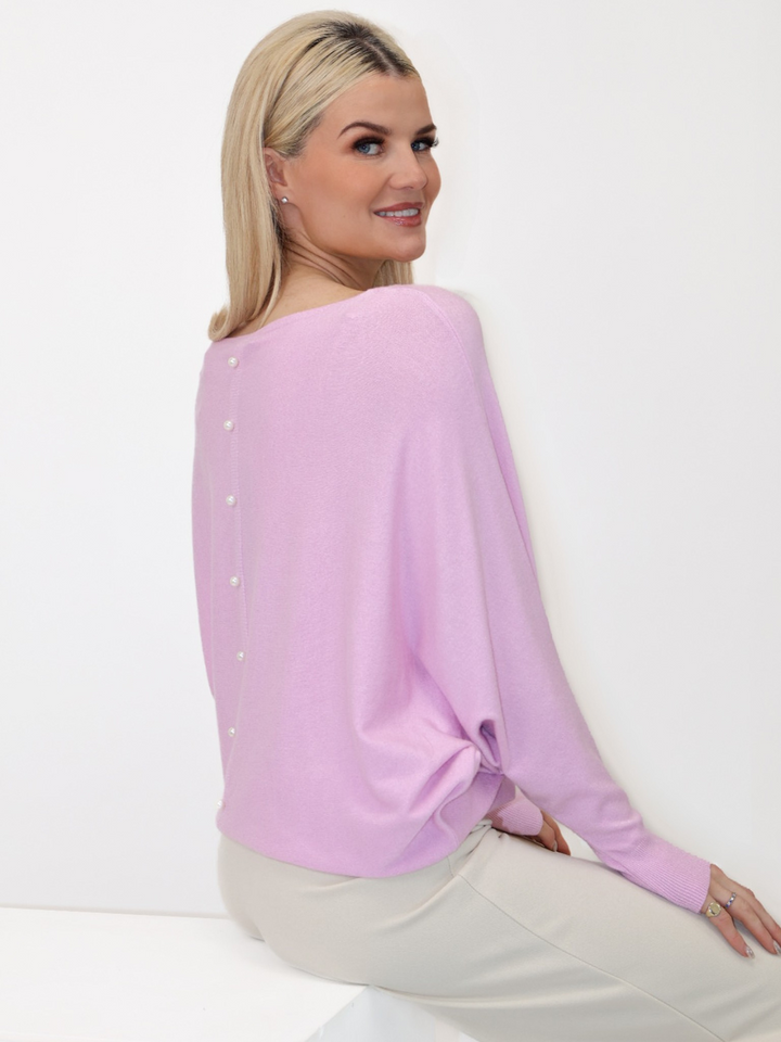 Kate & Pippa Elba Pearl Detail Knit Jumper In Ice Pink-Nicola Ross