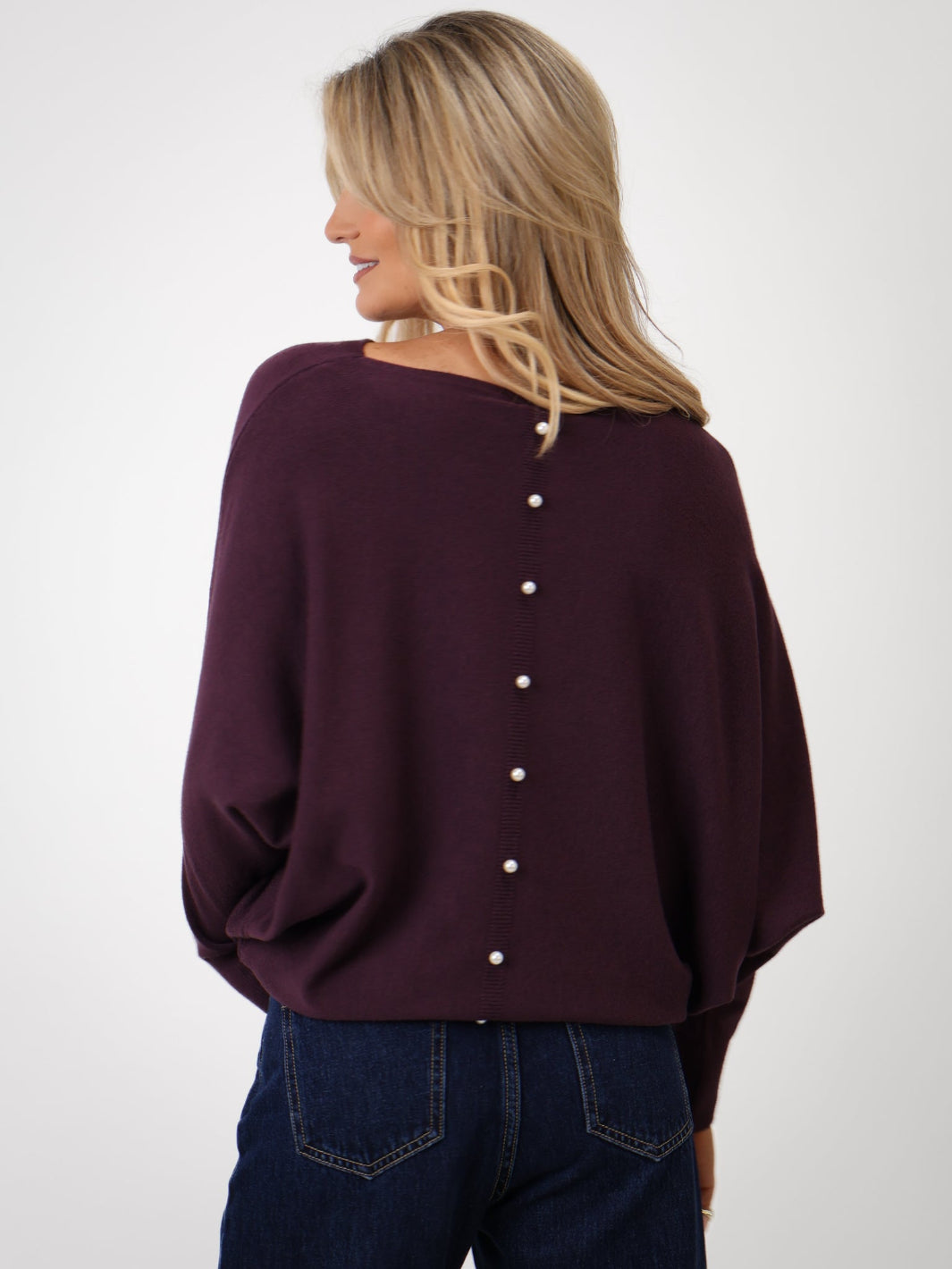 Kate & Pippa Elba Pearl Detail Knit Jumper In Mulberry-Nicola Ross