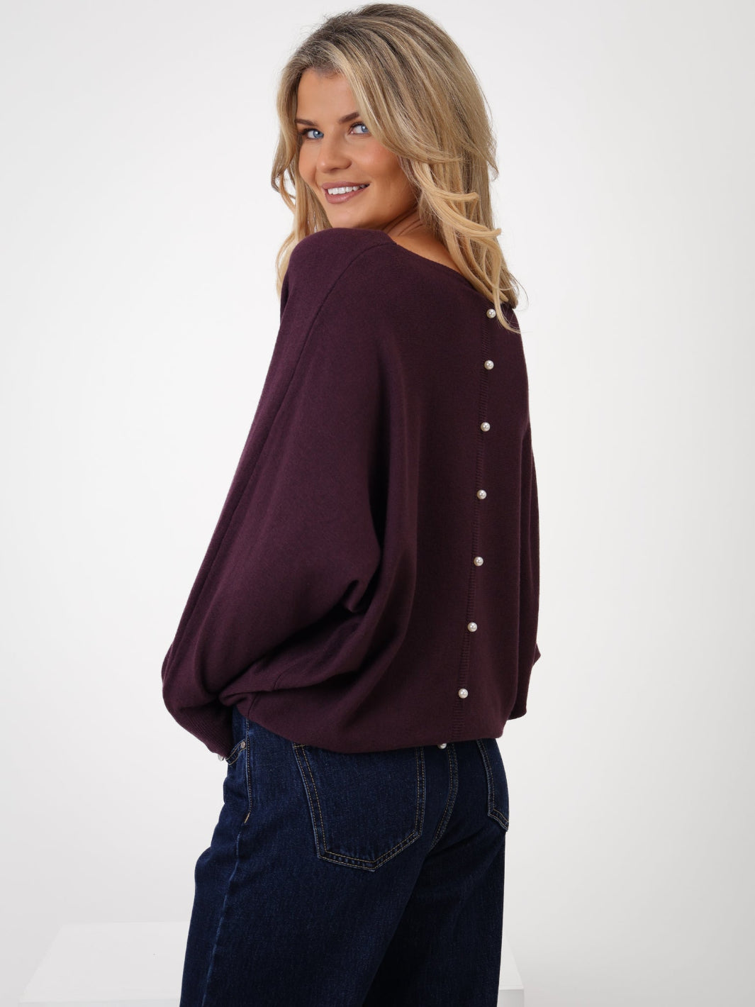 Kate & Pippa Elba Pearl Detail Knit Jumper In Mulberry-Nicola Ross