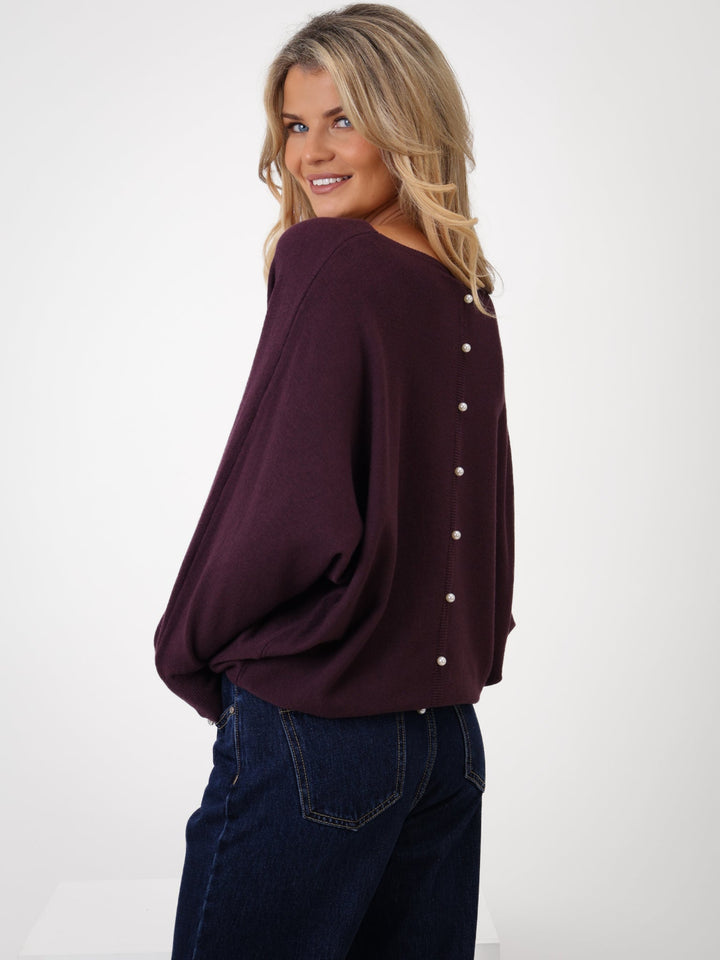 Kate & Pippa Elba Pearl Detail Knit Jumper In Mulberry-Nicola Ross