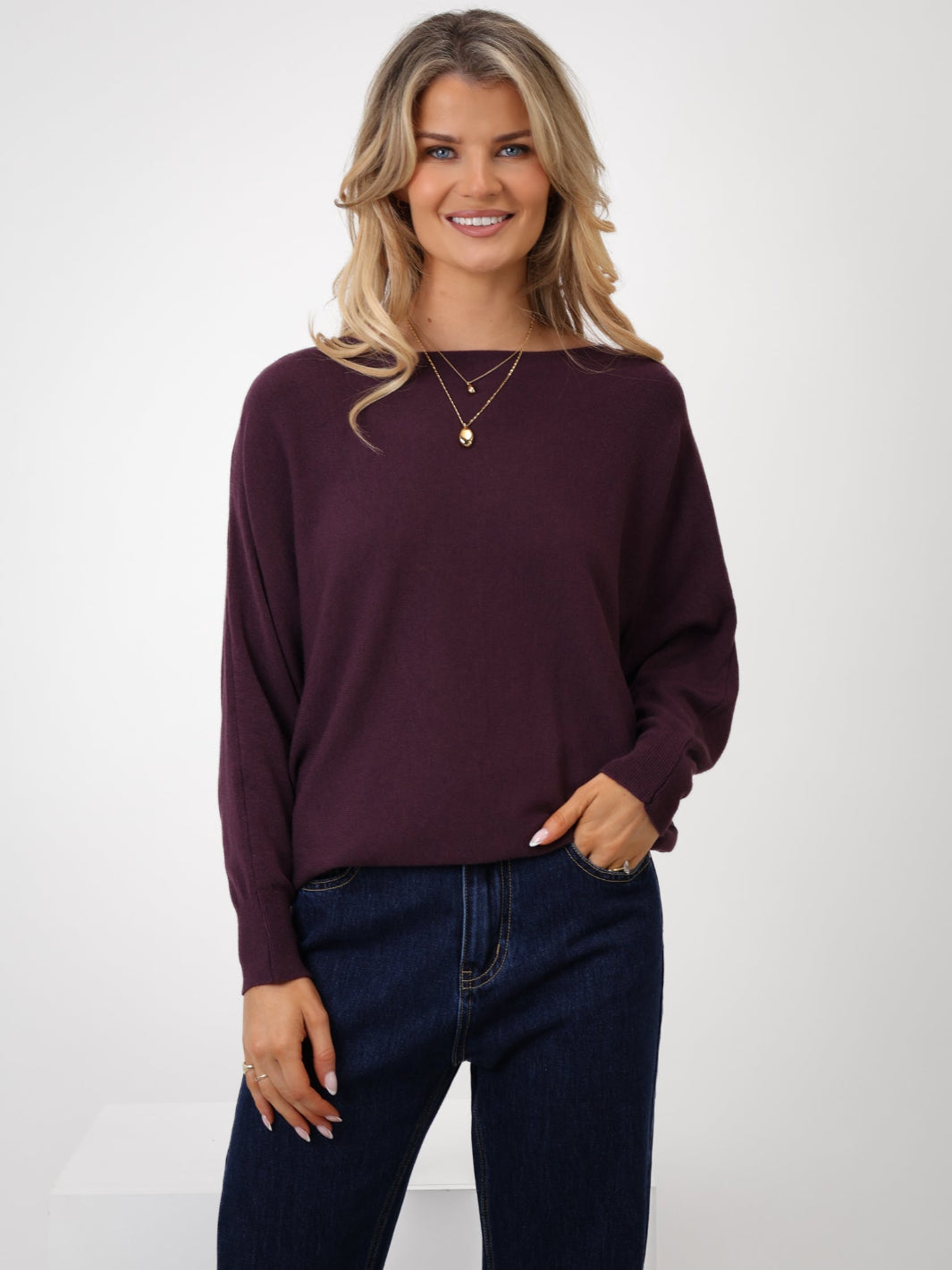 Kate & Pippa Elba Pearl Detail Knit Jumper In Mulberry-Nicola Ross