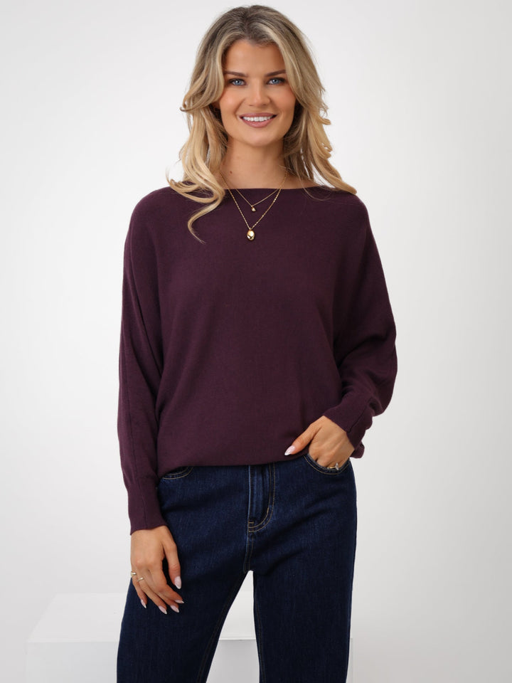 Kate & Pippa Elba Pearl Detail Knit Jumper In Mulberry-Nicola Ross
