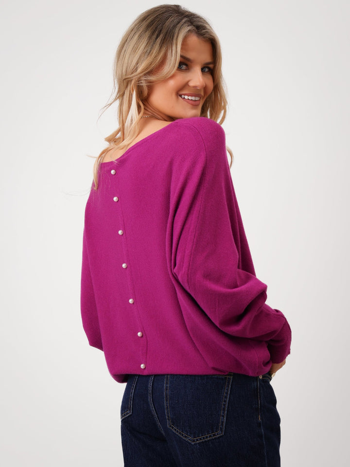 Kate & Pippa Elba Pearl Detail Knit Jumper In Plum-Nicola Ross