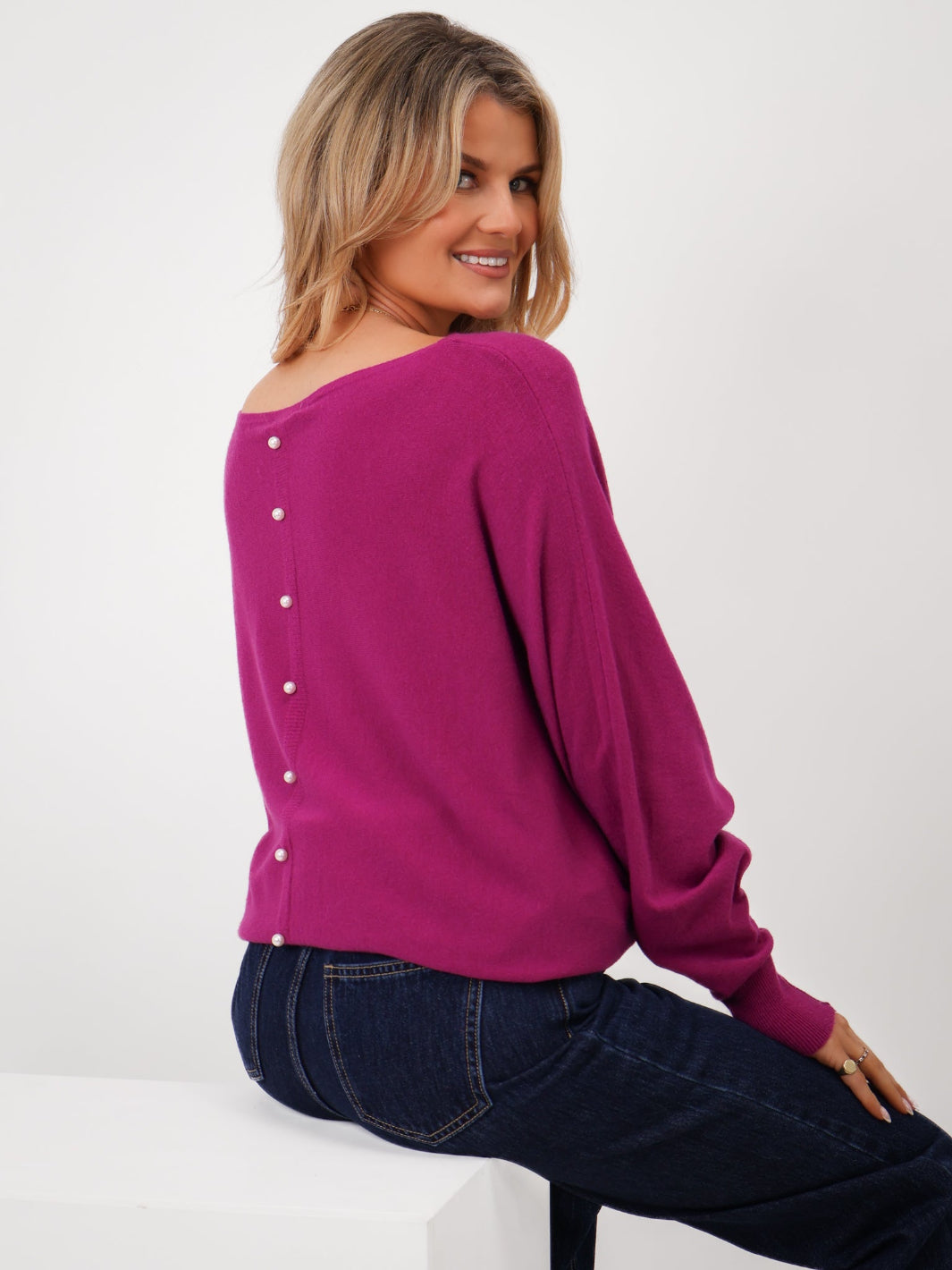 Kate & Pippa Elba Pearl Detail Knit Jumper In Plum-Nicola Ross