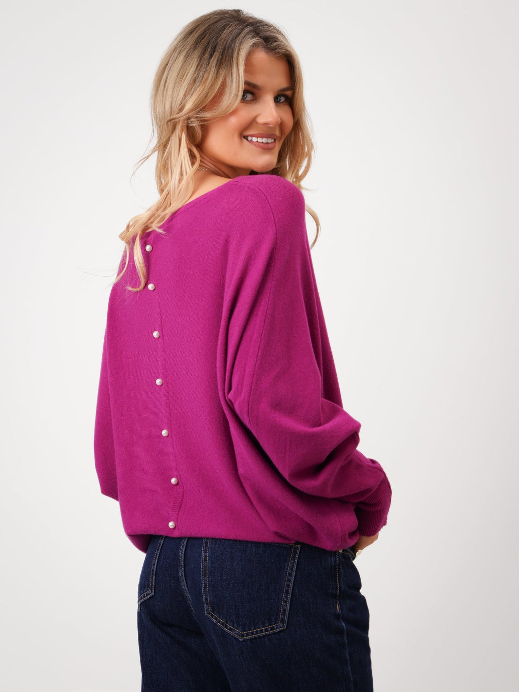 Kate & Pippa Elba Pearl Detail Knit Jumper In Plum-Nicola Ross