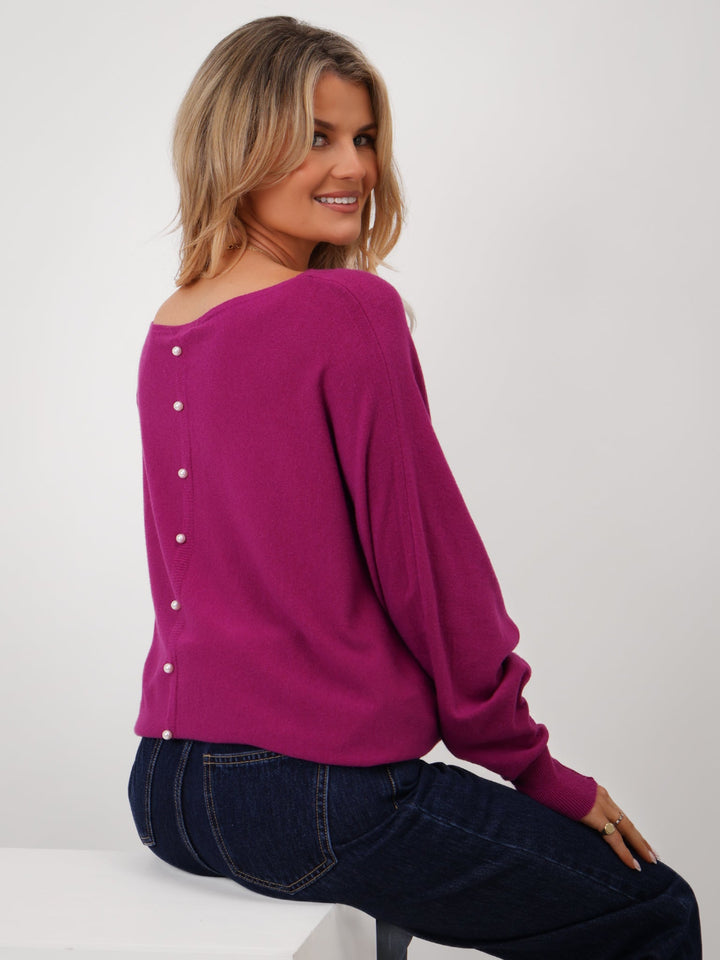 Kate & Pippa Elba Pearl Detail Knit Jumper In Plum-Nicola Ross