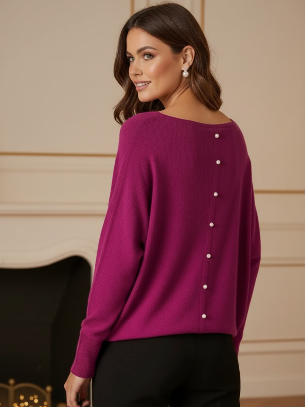 Kate & Pippa Elba Pearl Detail Knit Jumper In Plum-Nicola Ross