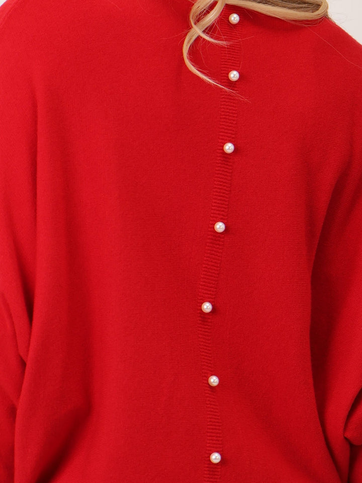 Kate & Pippa Elba Pearl Detail Knit Jumper In Red-Nicola Ross