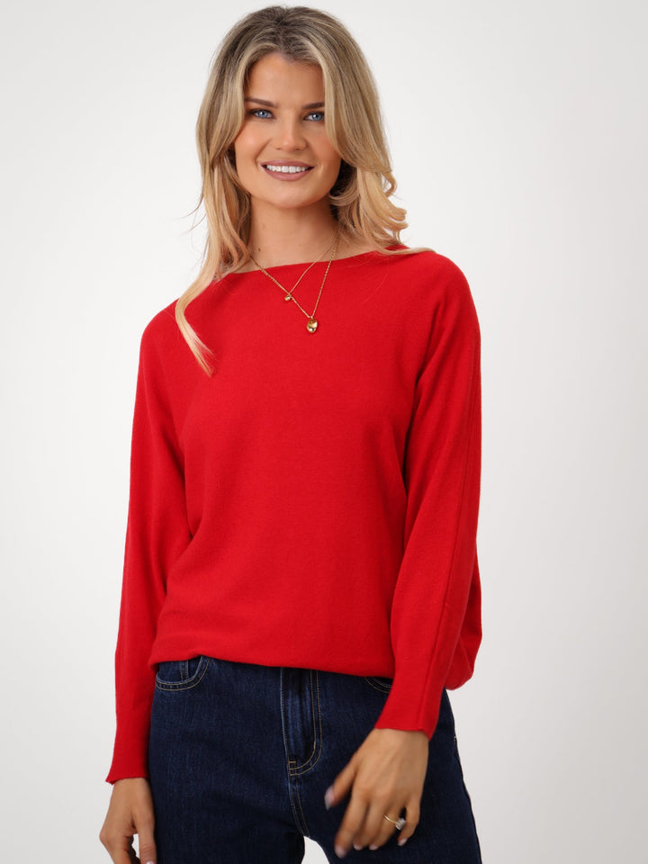 Kate & Pippa Elba Pearl Detail Knit Jumper In Red-Nicola Ross