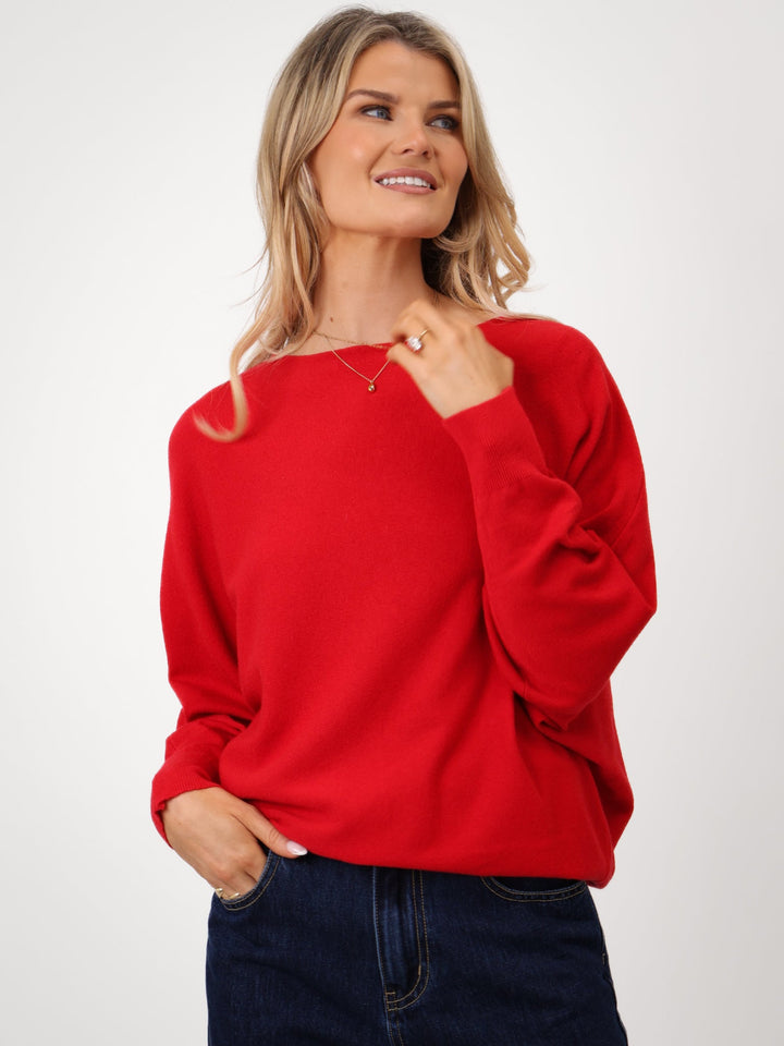 Kate & Pippa Elba Pearl Detail Knit Jumper In Red-Nicola Ross