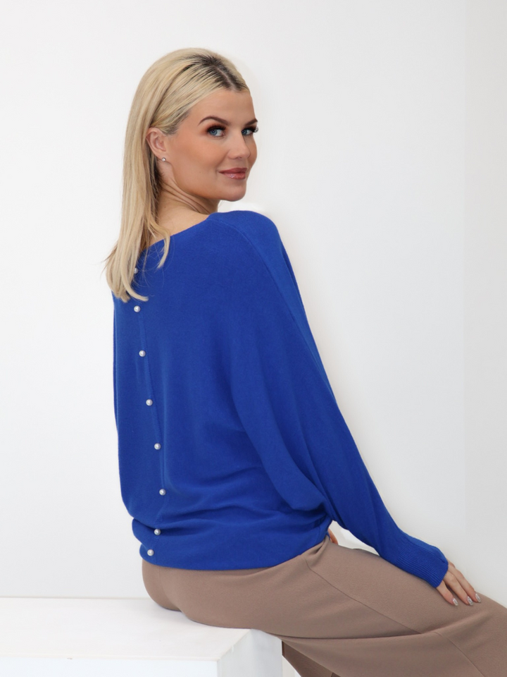Kate & Pippa Elba Pearl Detail Knit Jumper In Royal Blue-Nicola Ross