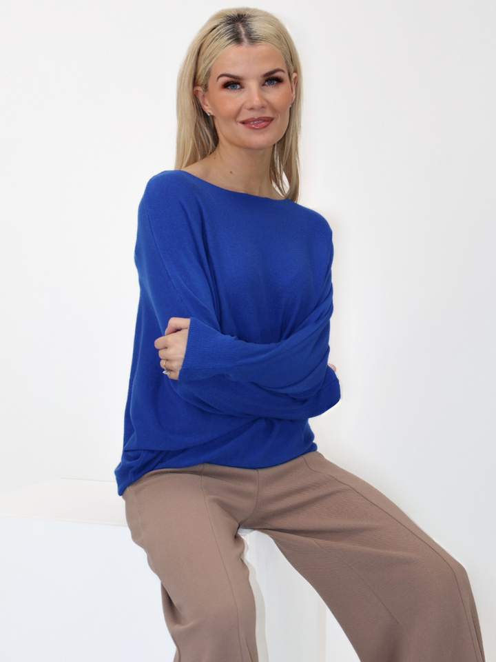 Kate & Pippa Elba Pearl Detail Knit Jumper In Royal Blue-Nicola Ross