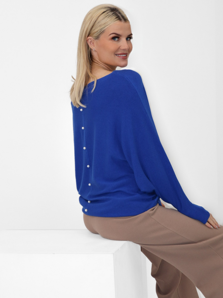 Kate & Pippa Elba Pearl Detail Knit Jumper In Royal Blue-Nicola Ross