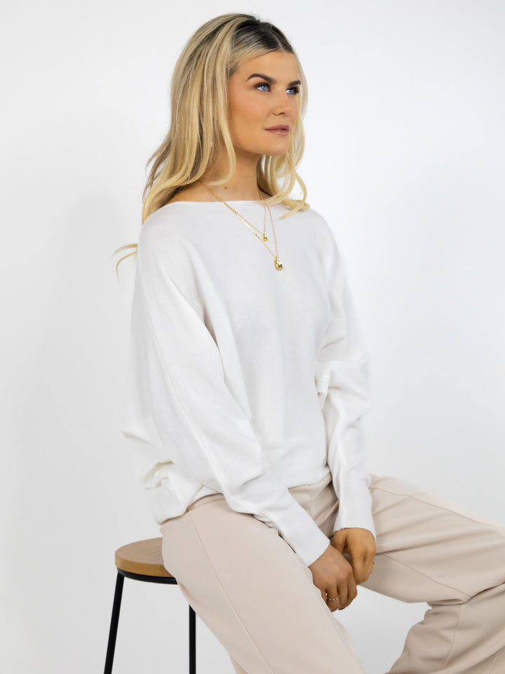 Kate & Pippa Elba Pearl Detail Knit Jumper In White-Nicola Ross