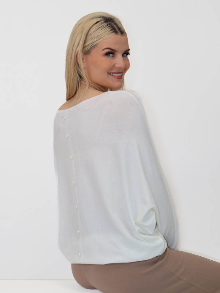 Kate & Pippa Elba Pearl Detail Knit Jumper In White-Nicola Ross