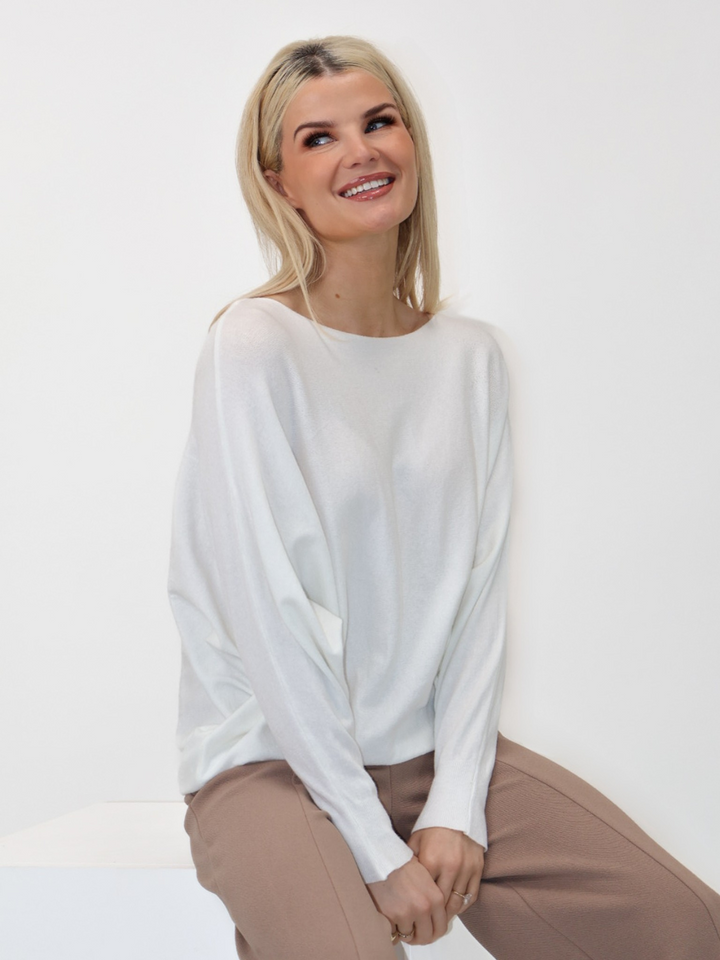 Kate & Pippa Elba Pearl Detail Knit Jumper In White-Nicola Ross