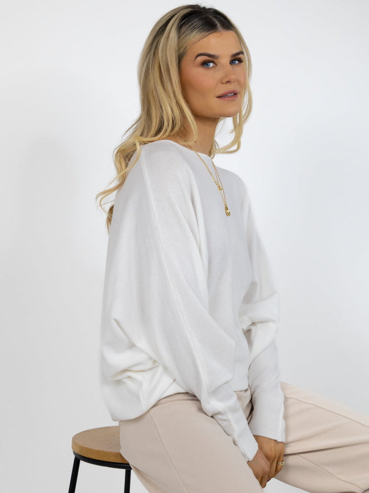 Kate & Pippa Elba Pearl Detail Knit Jumper In White-Nicola Ross