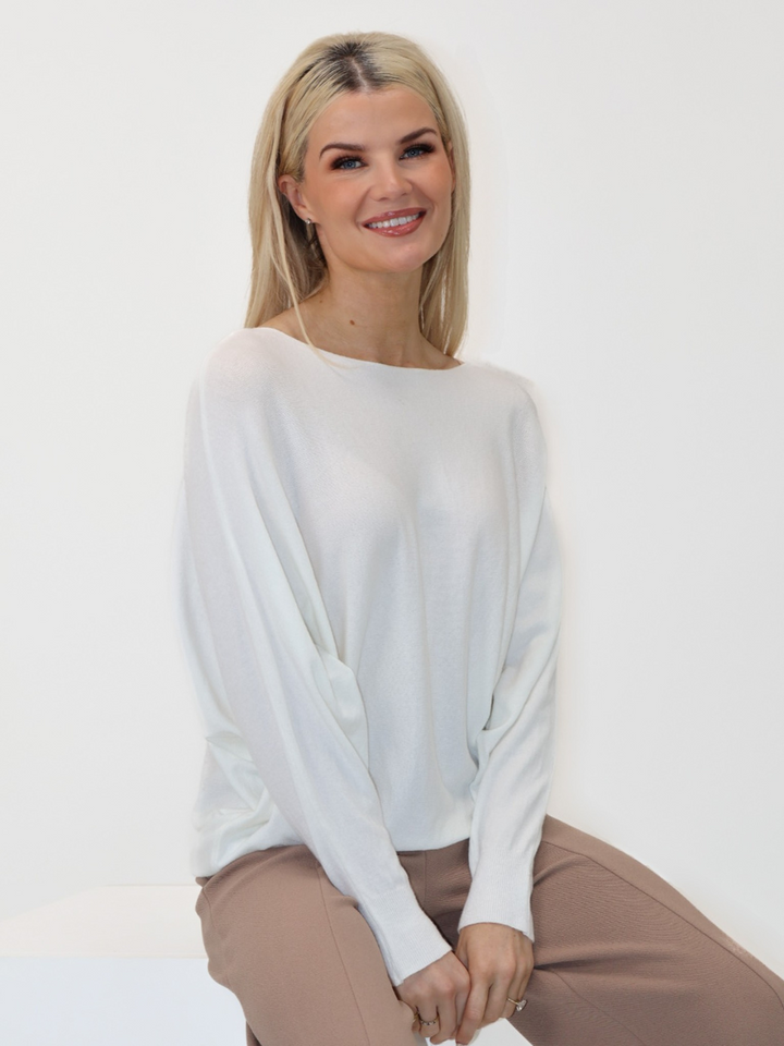 Kate & Pippa Elba Pearl Detail Knit Jumper In White-Nicola Ross