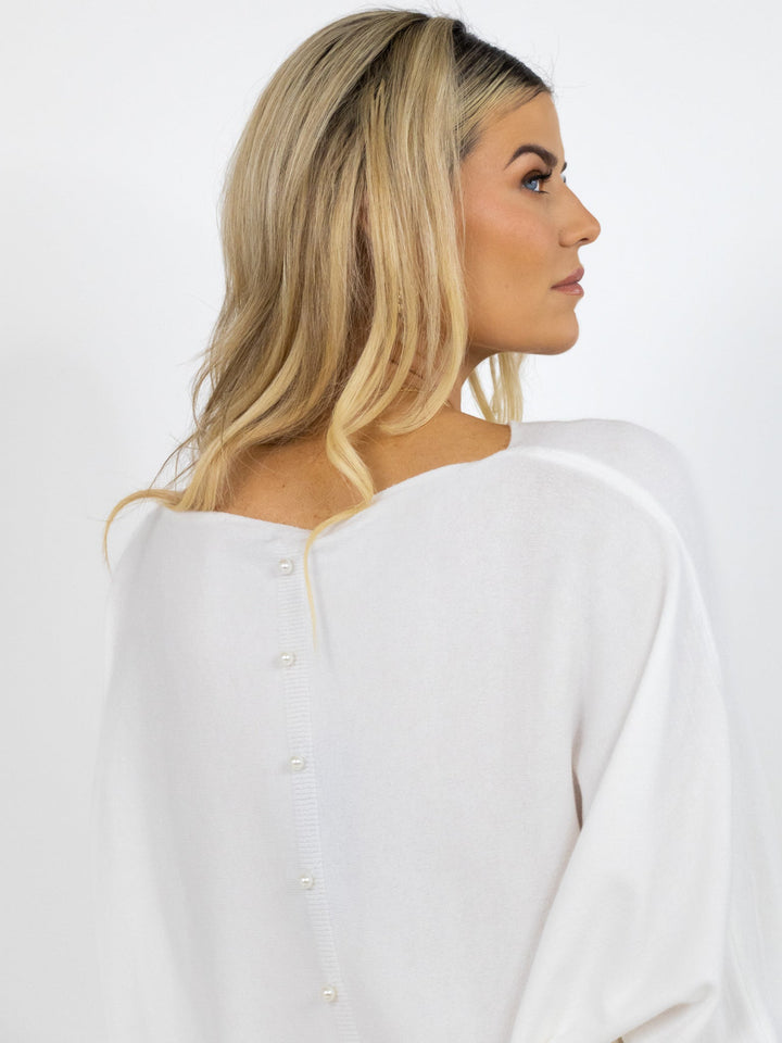 Kate & Pippa Elba Pearl Detail Knit Jumper In White-Nicola Ross