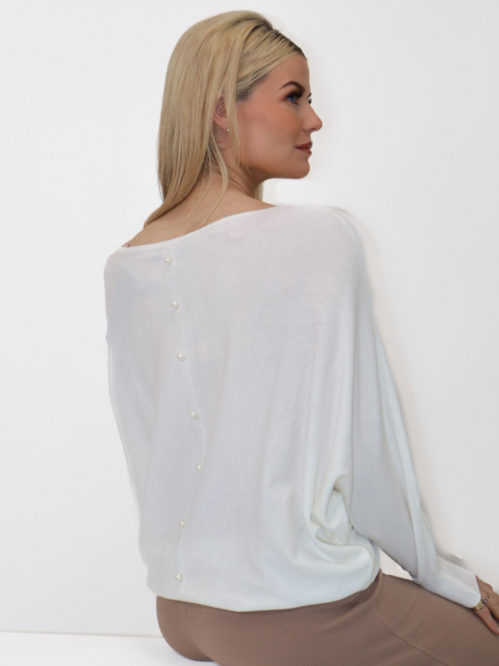 Kate & Pippa Elba Pearl Detail Knit Jumper In White-Nicola Ross