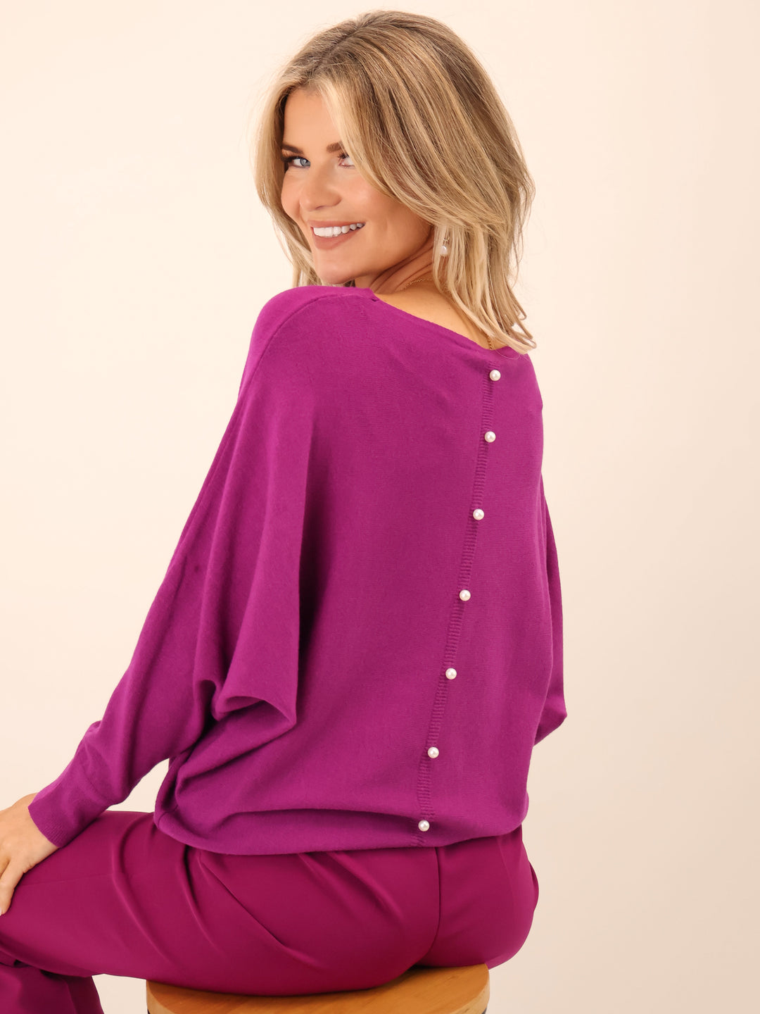 Kate & Pippa Elba Pearl Knit In Magenta-Nicola Ross