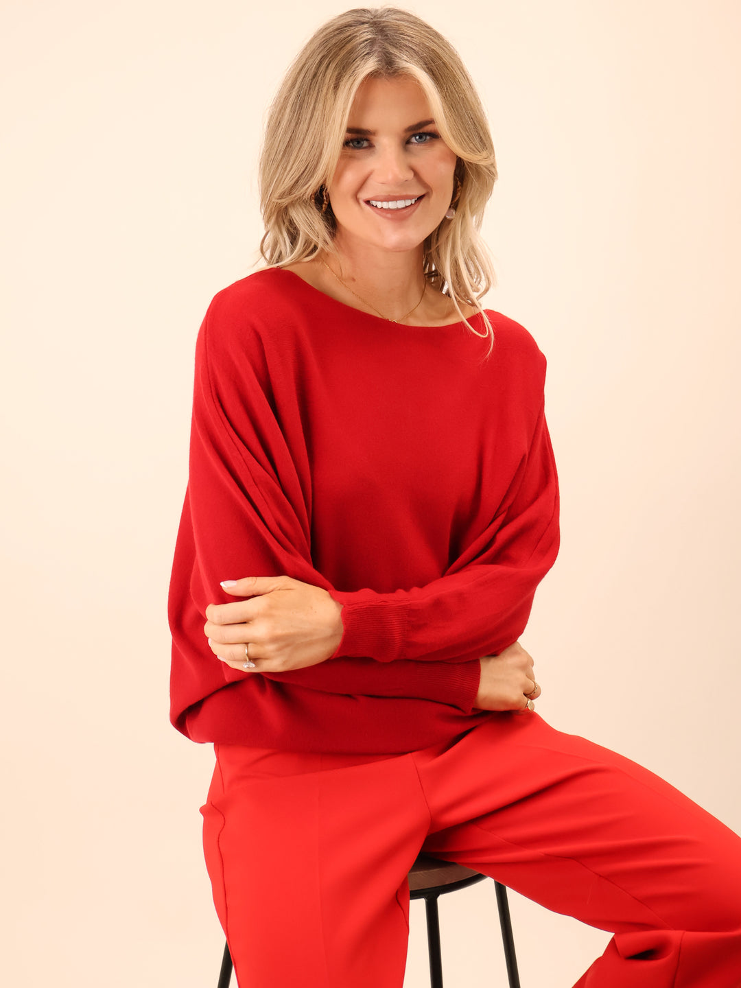 Kate & Pippa Elba Pearl Knit In Red-Nicola Ross