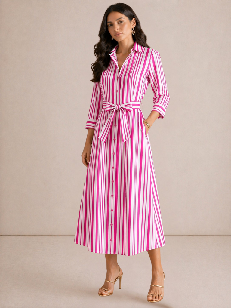 Kate & Pippa Elena Midi Shirt Dress In Pink Stripe – Nicola Ross