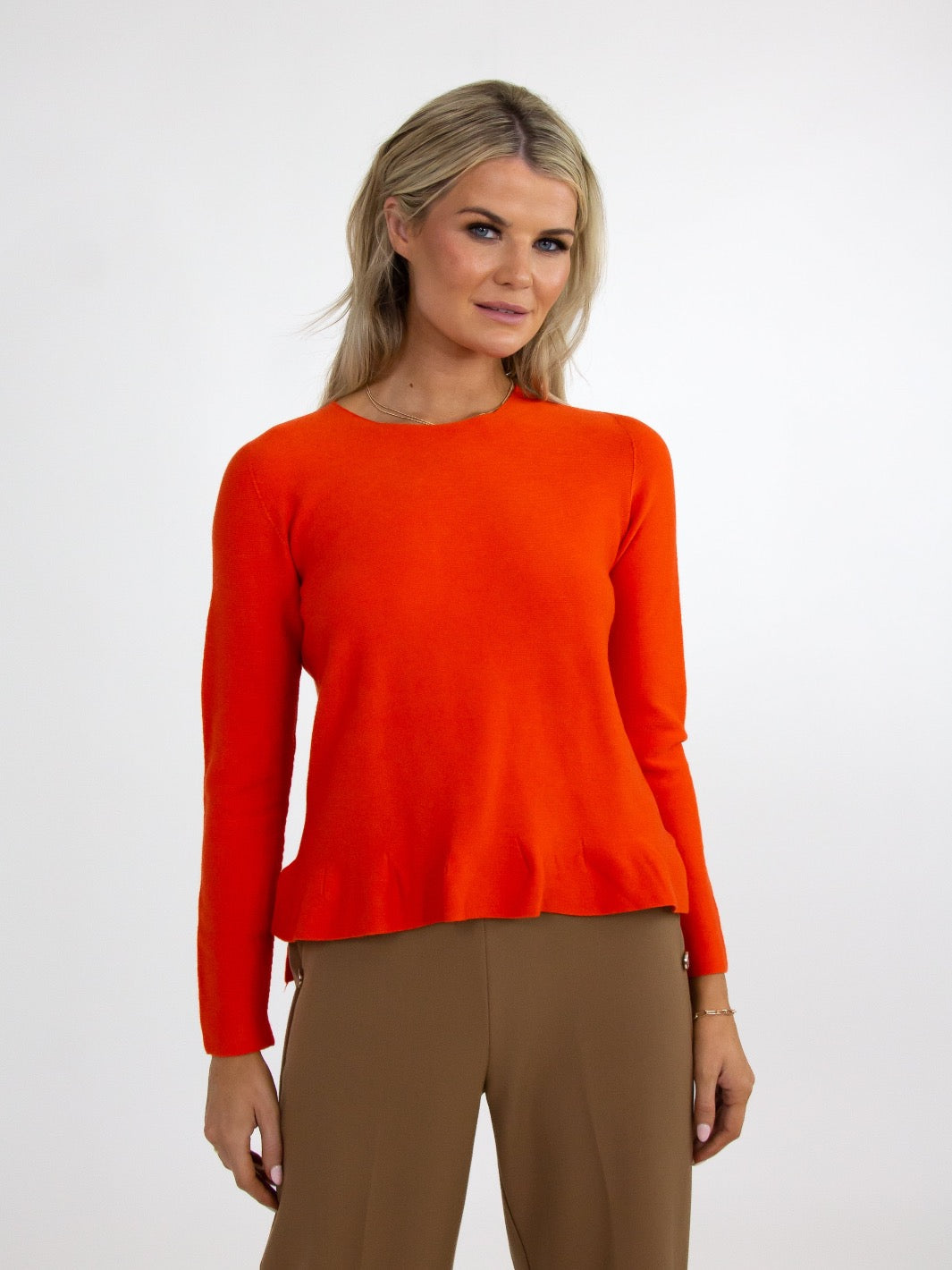 Kate & Pippa Emilia Frill Knit In Orange-Nicola Ross