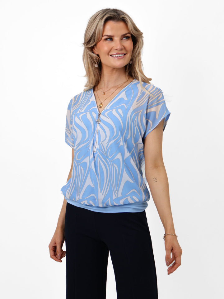 Kate & Pippa Eva Zip Top In Light Blue Print-Nicola Ross