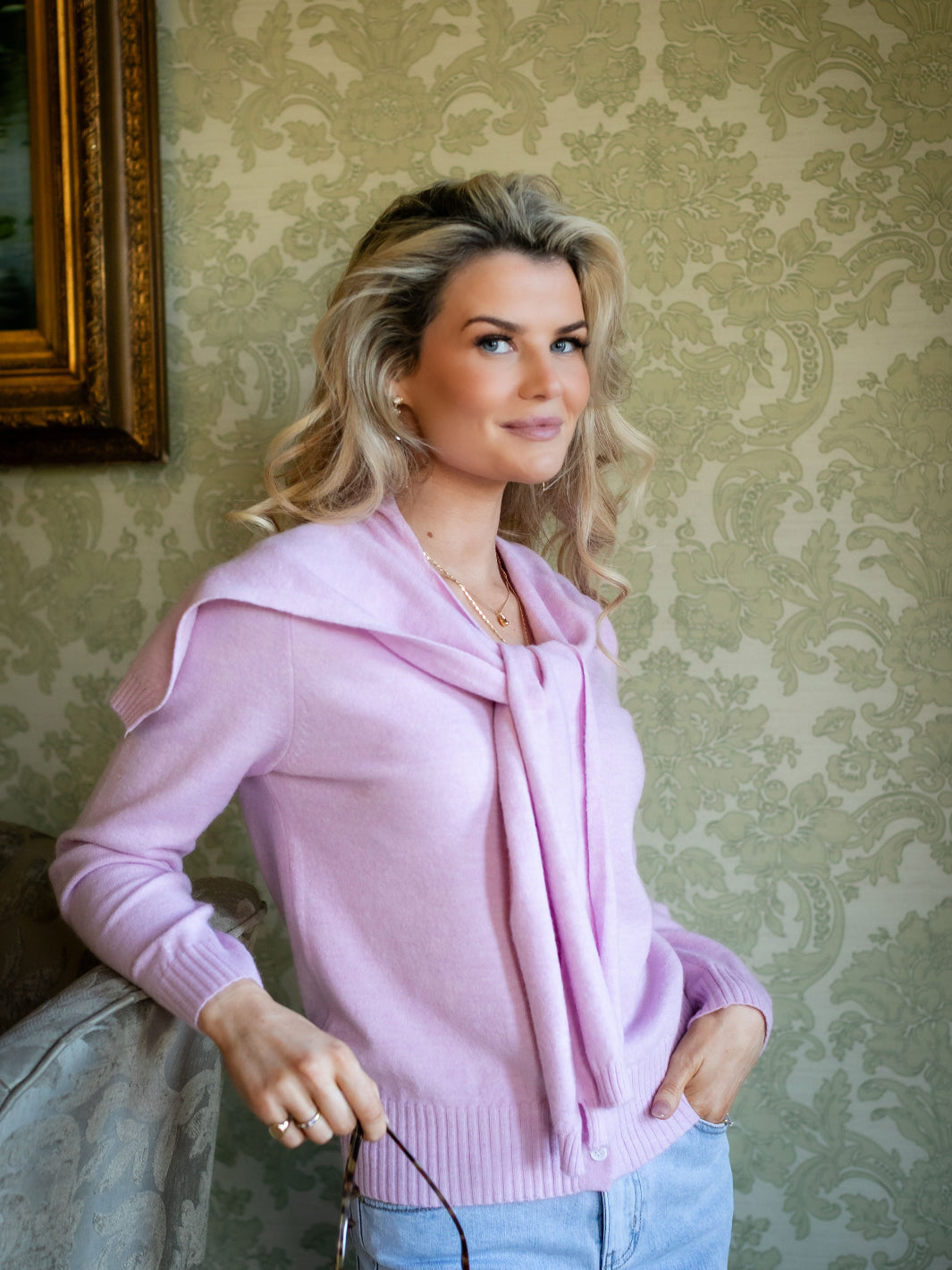 Kate & Pippa Fern Cardigan In Light Pink-Nicola Ross