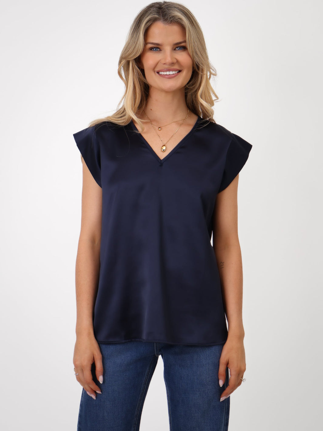 Kate & Pippa Freya Top In Navy-Nicola Ross