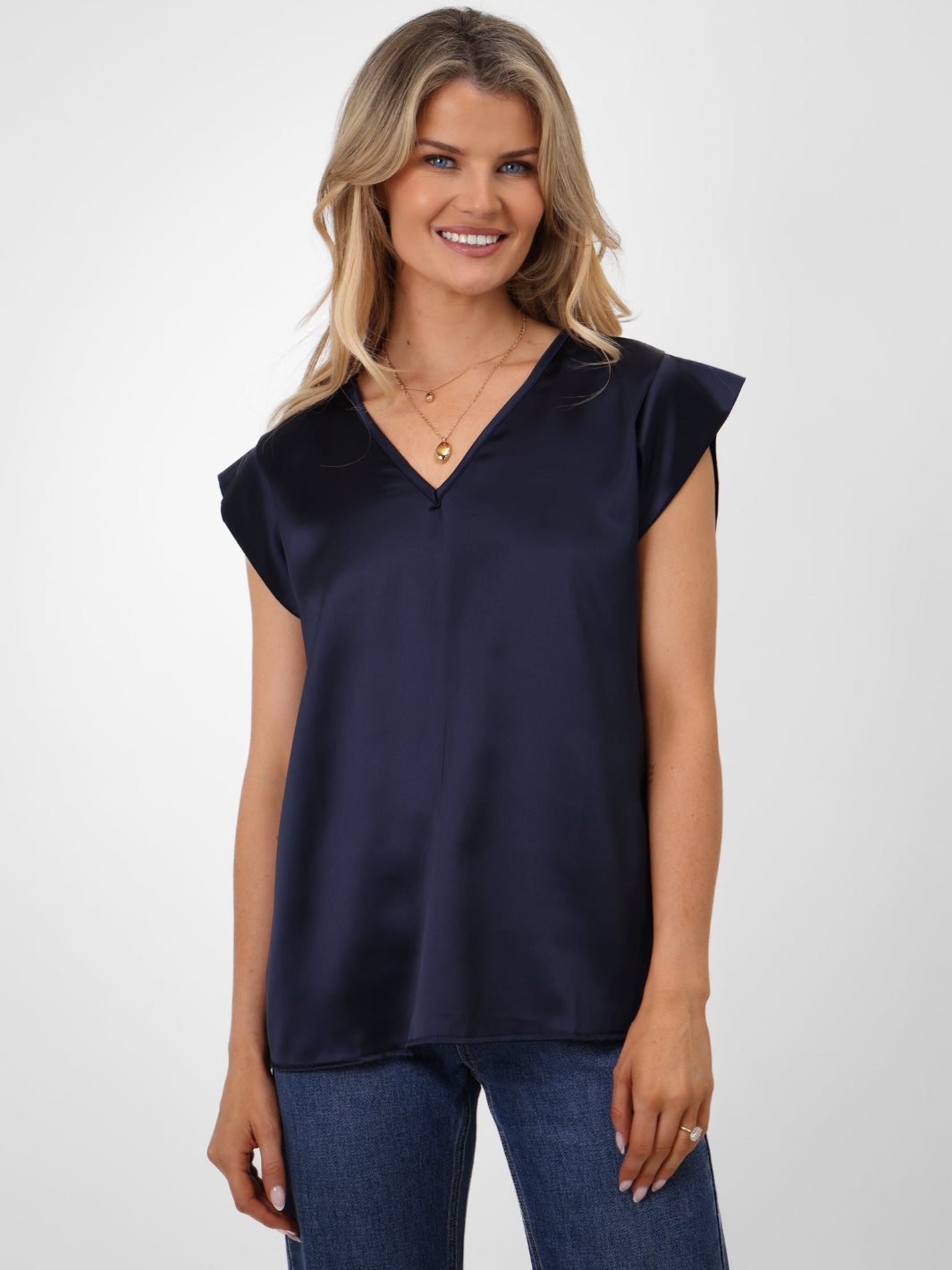 Kate & Pippa Freya Top In Navy-Nicola Ross