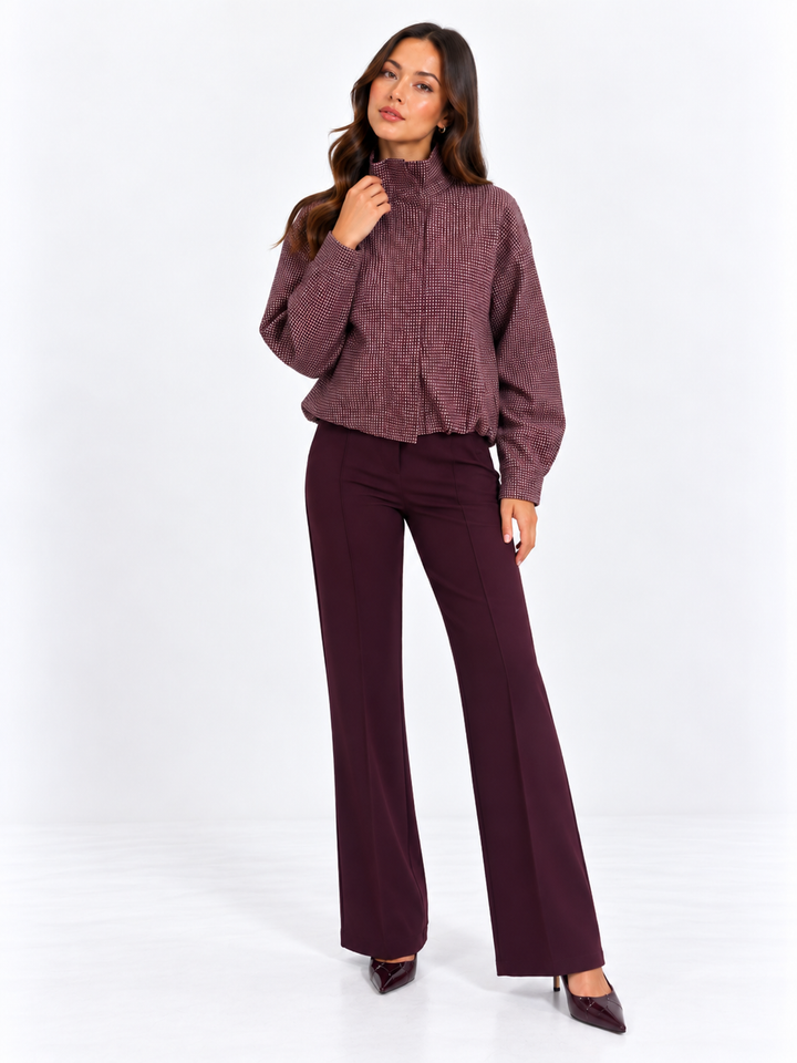 Lil Jen Funnel Neck Cotswolds Jacket In Mulberry Check-Nicola Ross
