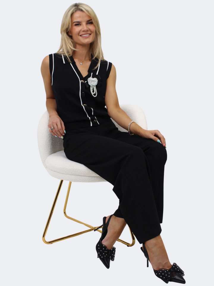Kate & Pippa Rose Waistcoat In Black / White-Nicola Ross