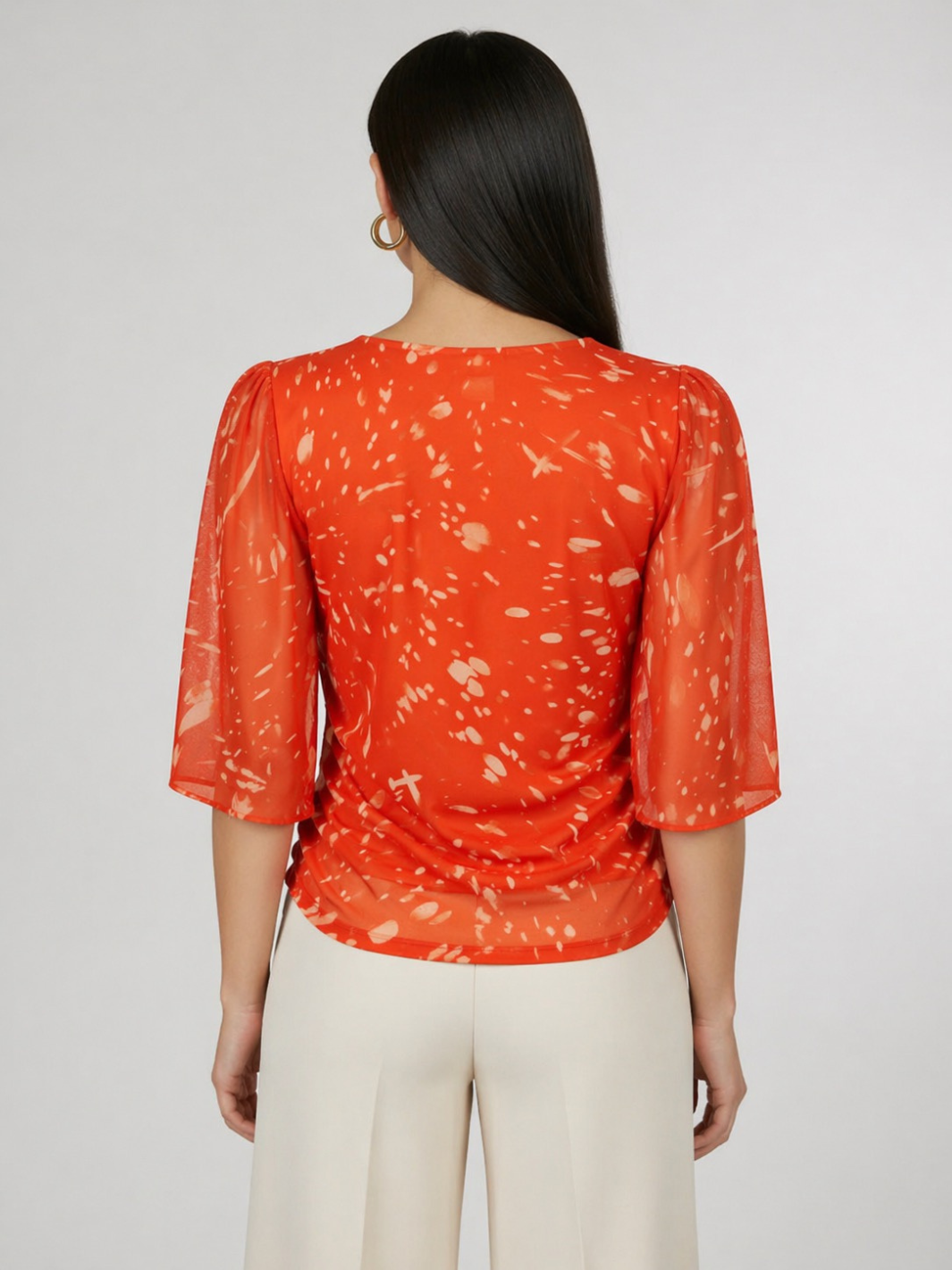Kate & Pippa Ivy V-Neck Top In Orange Print-Nicola Ross
