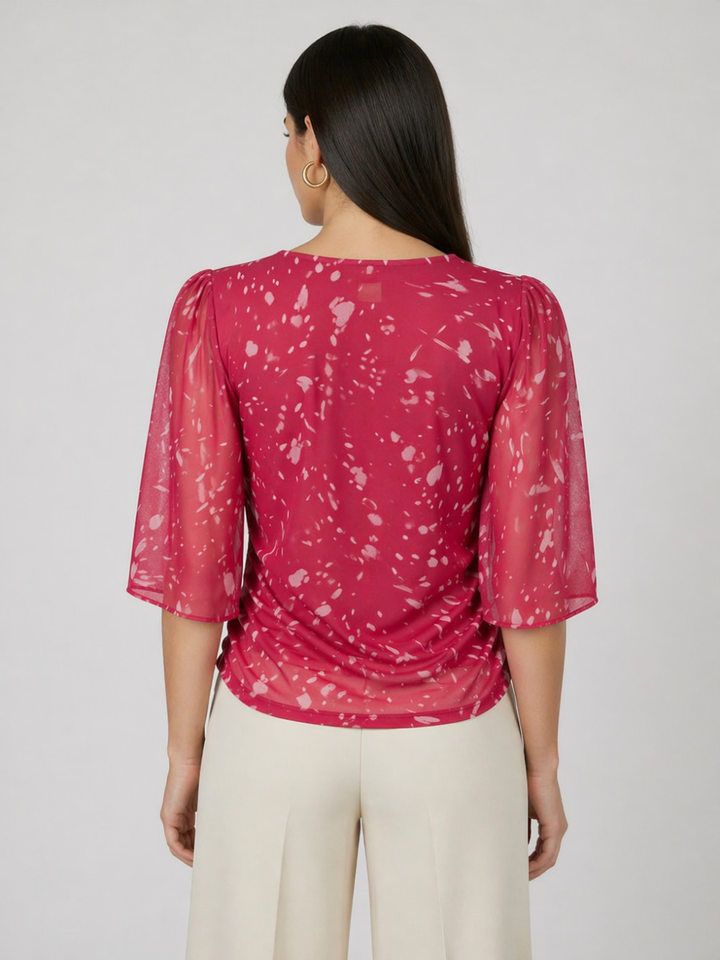 Kate & Pippa Ivy V-Neck Top In Pink Print-Nicola Ross
