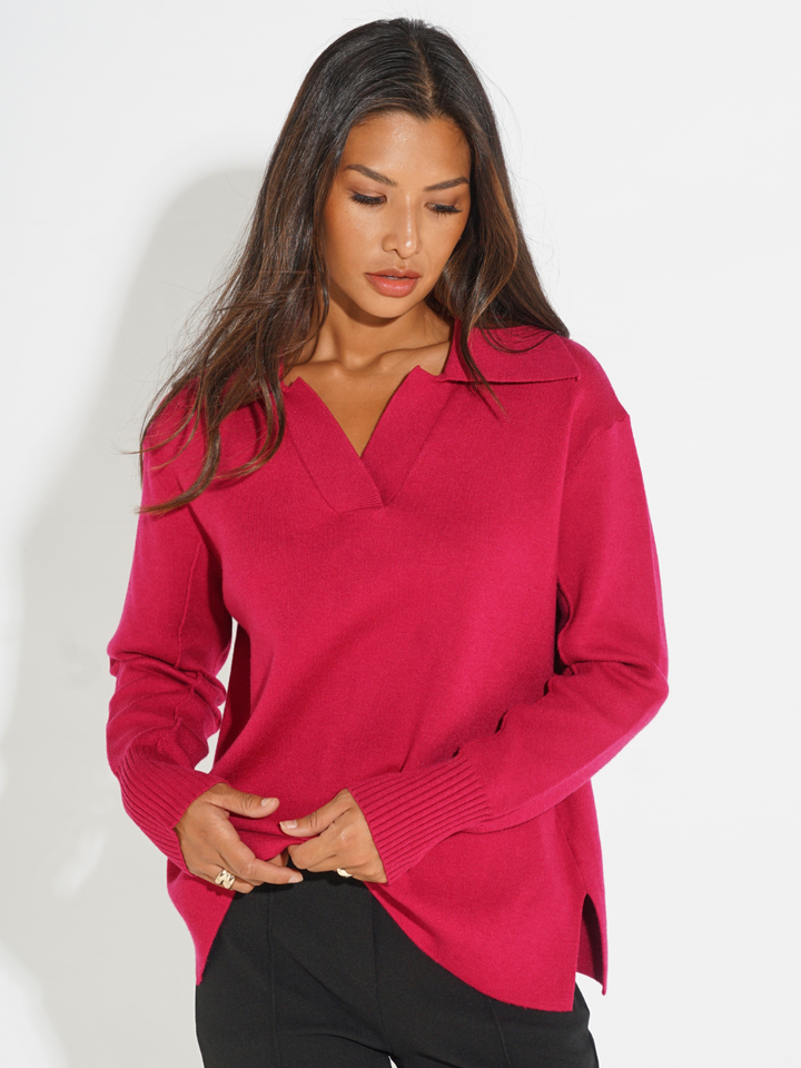 Kate & Pippa Jesse Knit Jumper In Raspberry-Nicola Ross