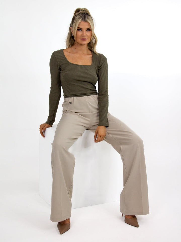 Kate & Pippa Jodi Square Neck Knit Top In Khaki-Nicola Ross