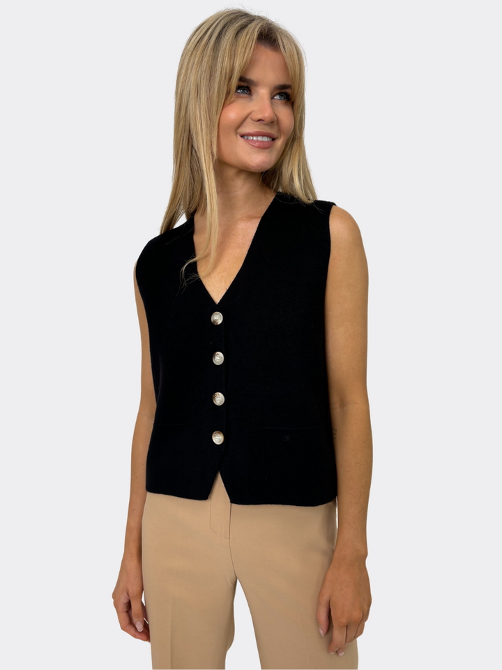 Kate & Pippa Kelly Buttoned Knit Waistcoat In Black-Nicola Ross
