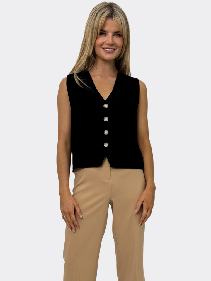 Kate & Pippa Kelly Buttoned Knit Waistcoat In Black-Nicola Ross
