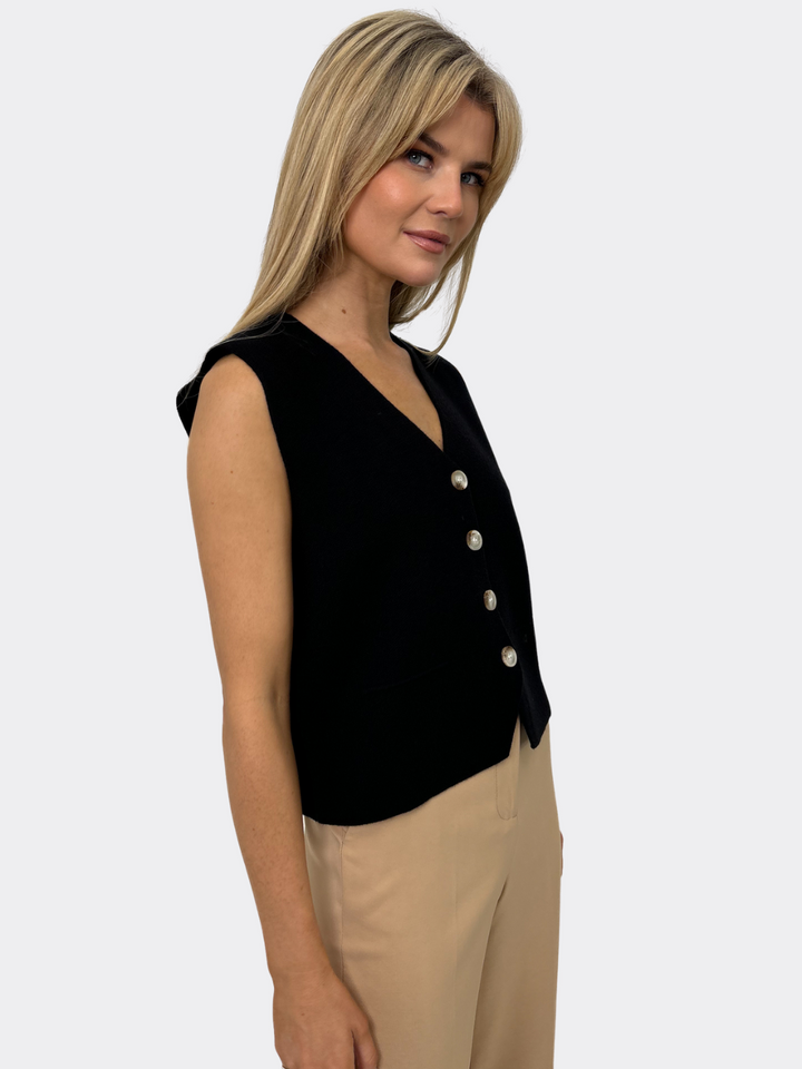 Kate & Pippa Kelly Buttoned Knit Waistcoat In Black-Nicola Ross