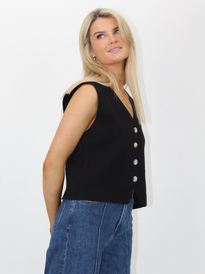 Kate & Pippa Kelly Buttoned Knit Waistcoat In Black-Nicola Ross