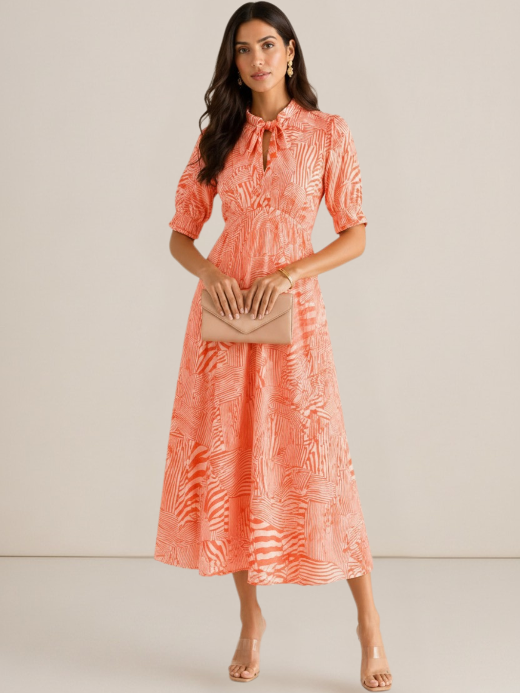 Kate & Pippa Kimber Midi Dress in Orange Print – Nicola Ross