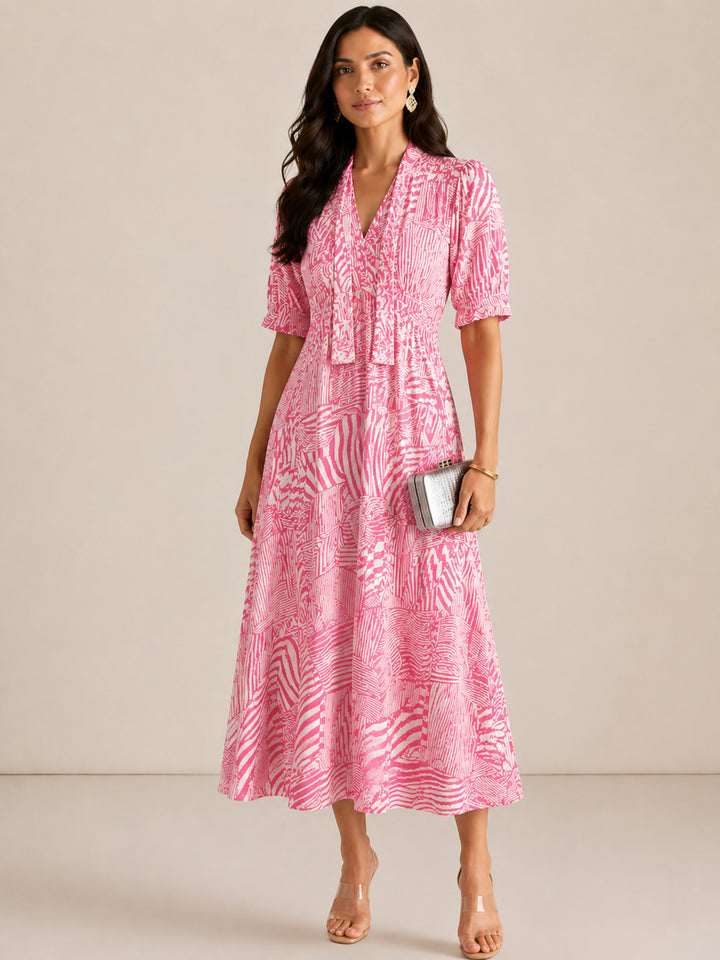 Kate & Pippa Kimber Midi Dress in Pink Print-Occasion Wear-Guest of the wedding-Nicola Ross